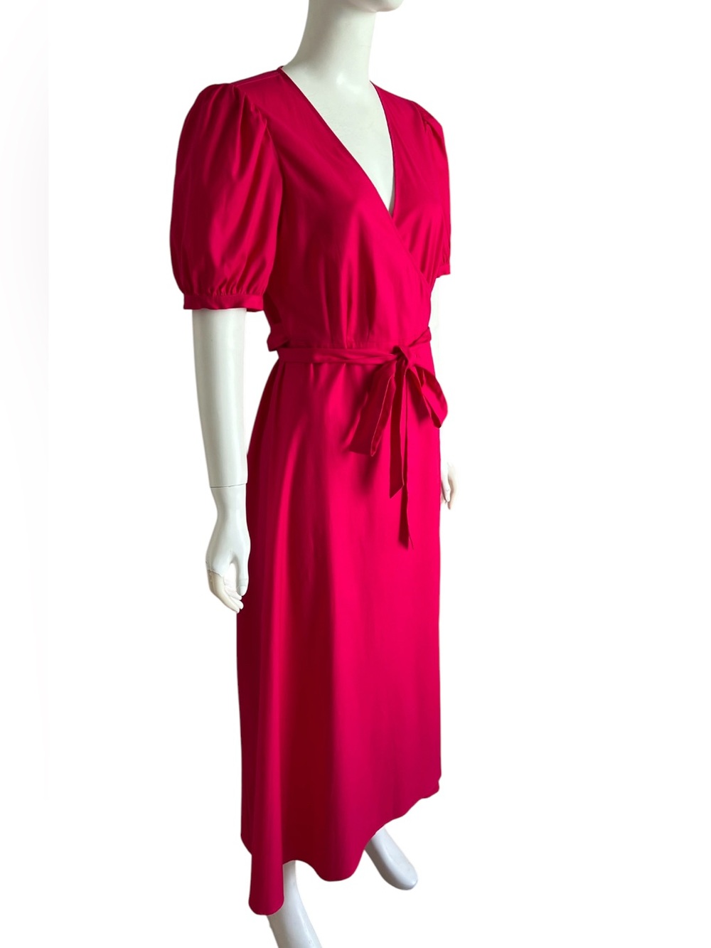 NWT Reformation Kaelie Wrap Midi Dress Puff Sleeves V-neck Pink Organic Cotton M - Picture 4 of 12